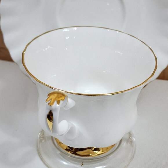 Royal Albert Val D'or Tea Cup Saucer white gold trim set fine china England - Picture 3 of 12